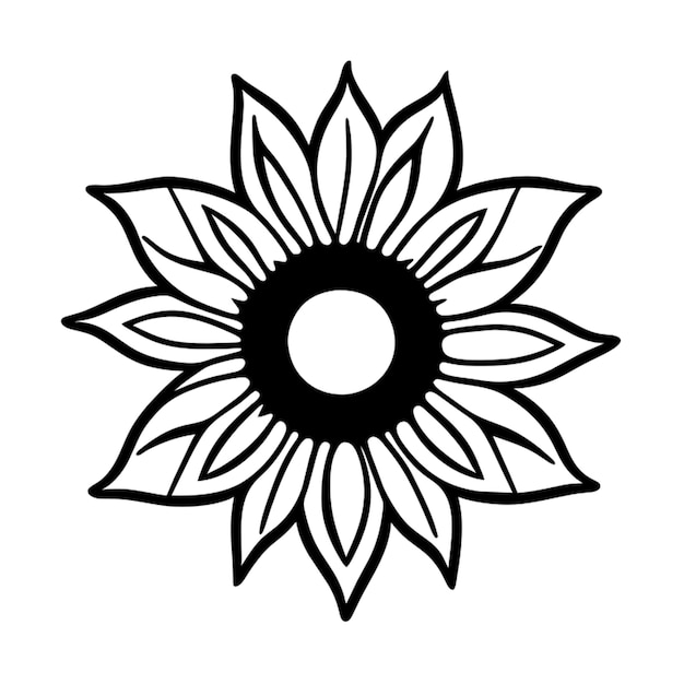 line art neotraditional style sunflower flower tatto black and white outline only vector