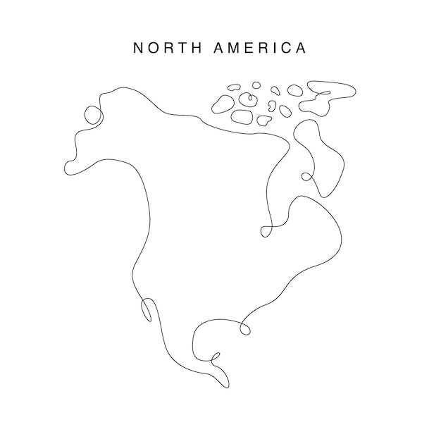 Line art north America map. Continuous line Continent map. vector illustration. Single outline west world.