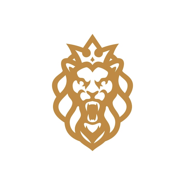 Line art outline lion king logo design Lion head crown hair mane crest vector icon