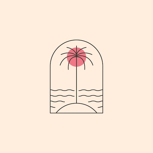 Line art palm tree minimal logo vector symbol illustration design