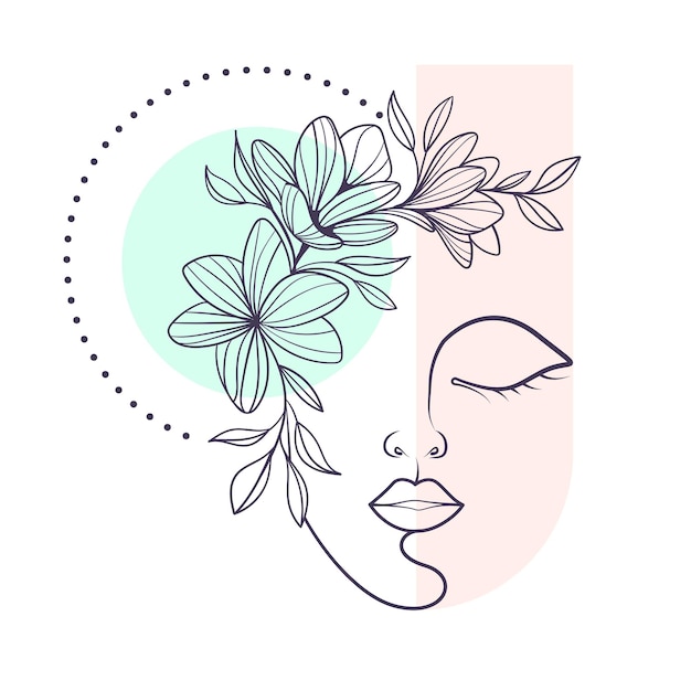 Line art portrait woman, minimal hand draw vector illustration