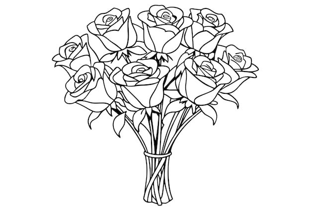 Vector line art of rose bouquet for coloring page or design