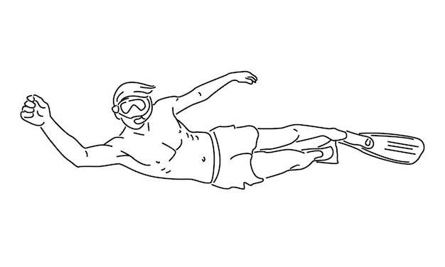 line art of scuba diver vector illustration