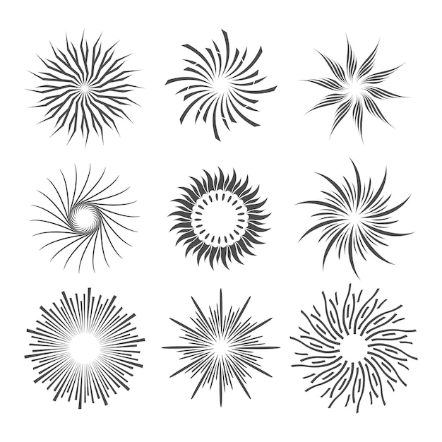 Line art set of Sunburst Star firework explosion logo emblem tag Web banner