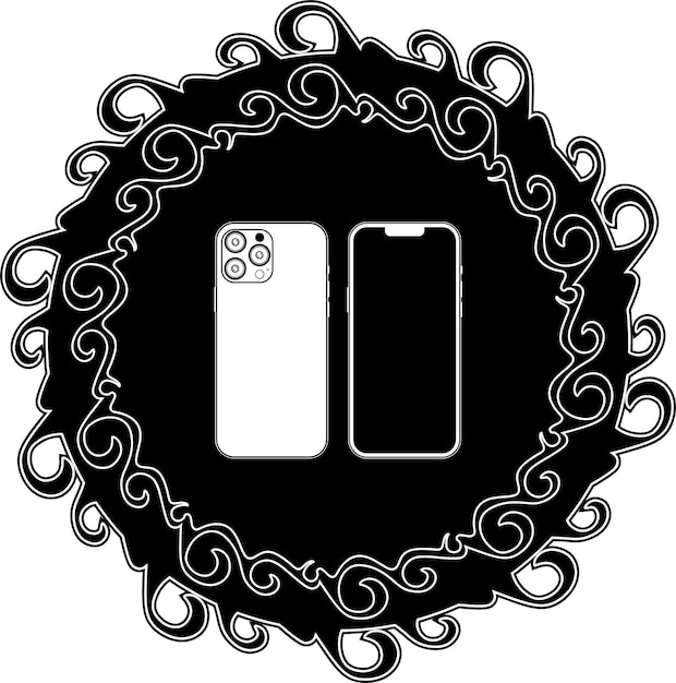 line art smart phone logo with floral frame handmade silhouette model 35