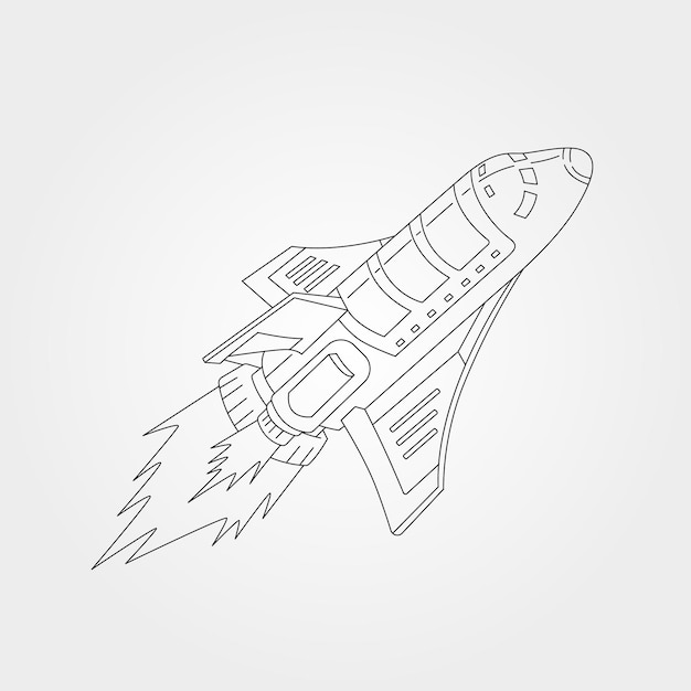 Line art spaceship shuttle vector symbol illustration design, spaceship sketch vector design