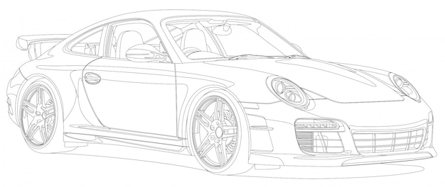 Line art sport car black and white