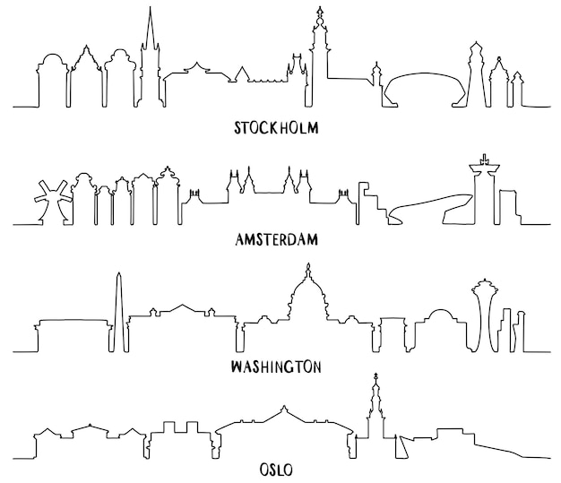 Line art Stockholm Amsterdam Washington Oslo