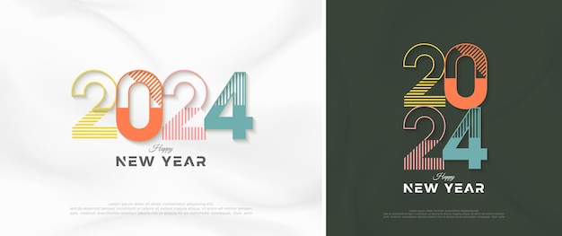 Line art striped number 2024 with colorful design Cloth clean white background Premium vector design for poster banner greeting and celebration of happy new year 2024