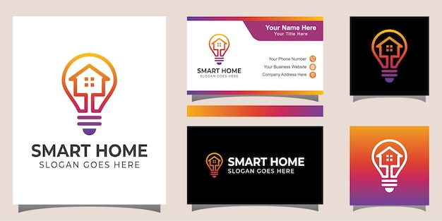 Line art style smart home electric logo design with identity card design