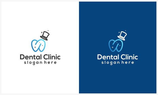 Line art tooth logo design template with magic symbol simple dental logo icon