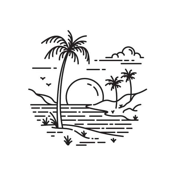 line art tropical beach design