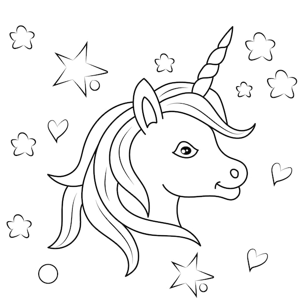 Line art unicorn kids illustration for Children coloring book