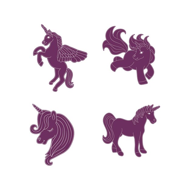 Line art unicorn kids illustration set