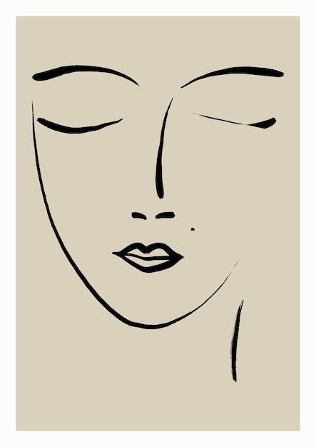 Line Art Woman Drawing - ink line-art illustration. Women face portraits, hand-painted vector