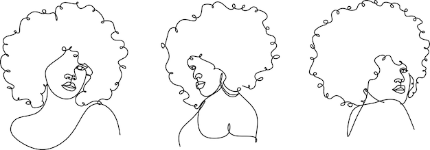 Vector line art woman face drawing. black woman vector. afro american female logo