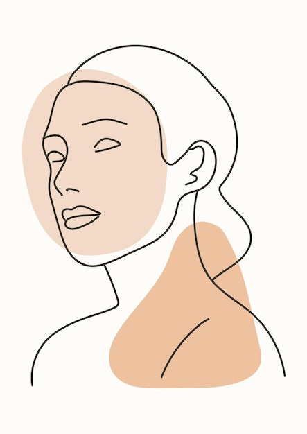 Line art woman face model elegant in beige 8