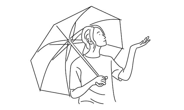 line art of woman holding umbrella