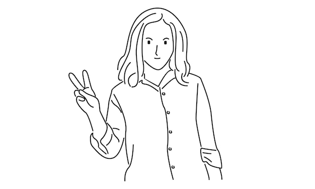 line art of woman making peace sign with hands