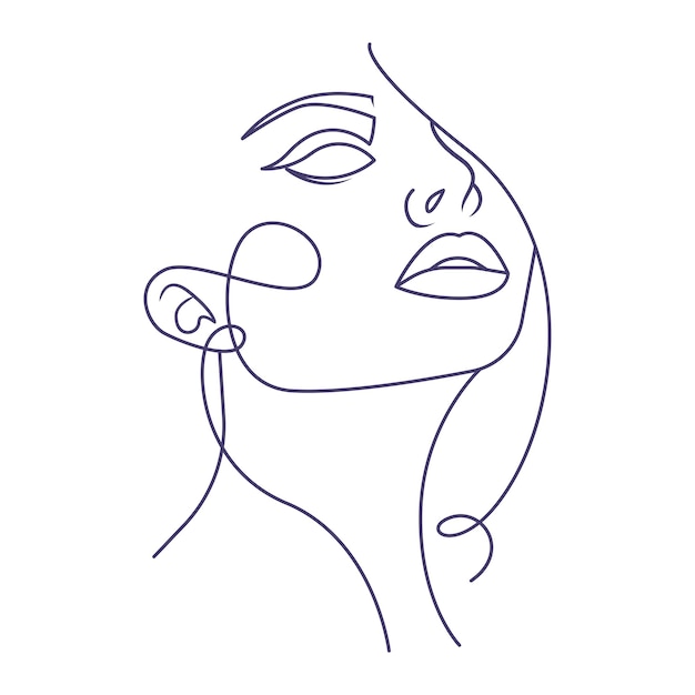 Line art woman portrait poster, minimal drawing female flower print