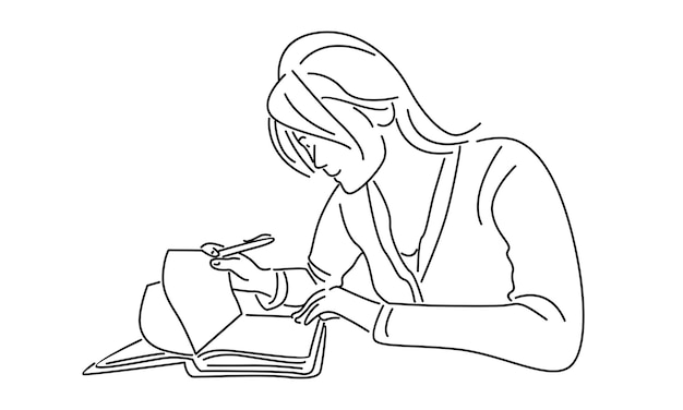 line art of woman reading book