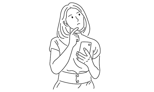 line art of worried woman thinking