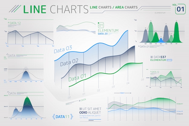 Line Charts and Area Charts Infographic Elements