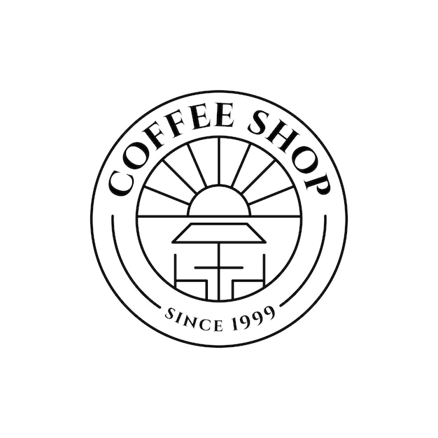 line circle coffee shop logo with chair and sun illustration