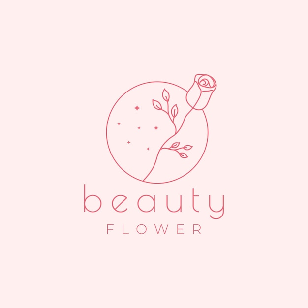 Line circle with rose flower beauty logo design vector graphic symbol icon illustration creative idea