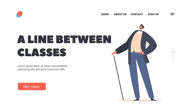 A Line Between Classes Landing Page Template Elegant Proud Man of Victorian Era Gentleman in Frock Coat Holding Cane