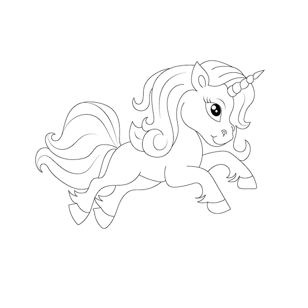 Line and color unicorns vector illustration for coloring book