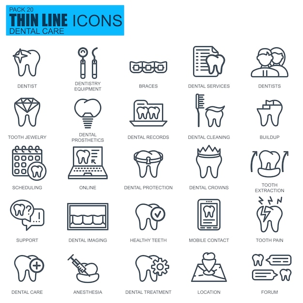 Line dental care icons