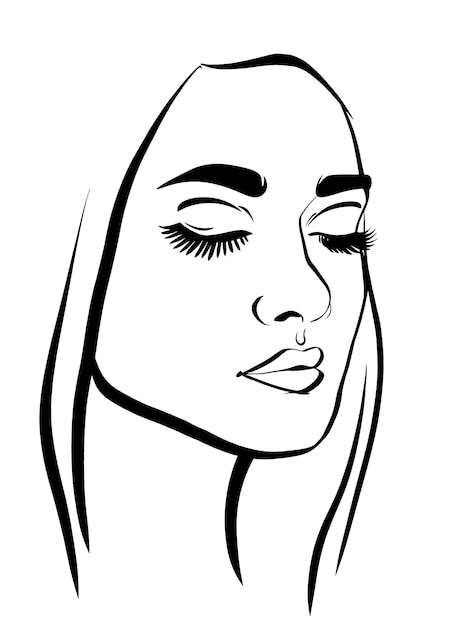 Line drawing of beauty woman face, fashion minimalist concept, vector illustration.