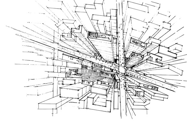 Vector line drawing of a big city top viewmodern designvector2d illustration