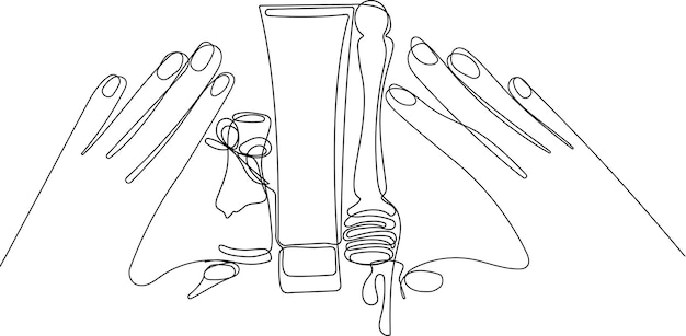 A line drawing of a bottle of nail polish and a tube of cream.