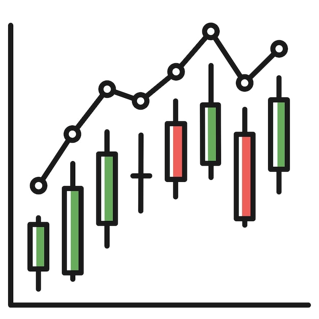 a line drawing of a chart with candles and a bar chart