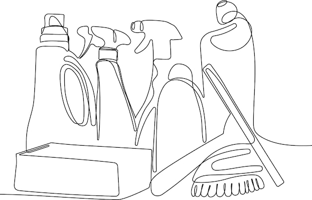 A line drawing of a cleaning products.