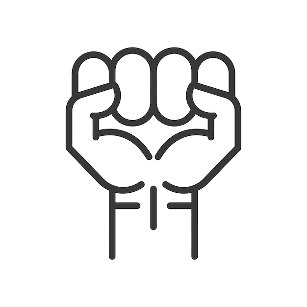 A line drawing of a clenched fist raised in the air