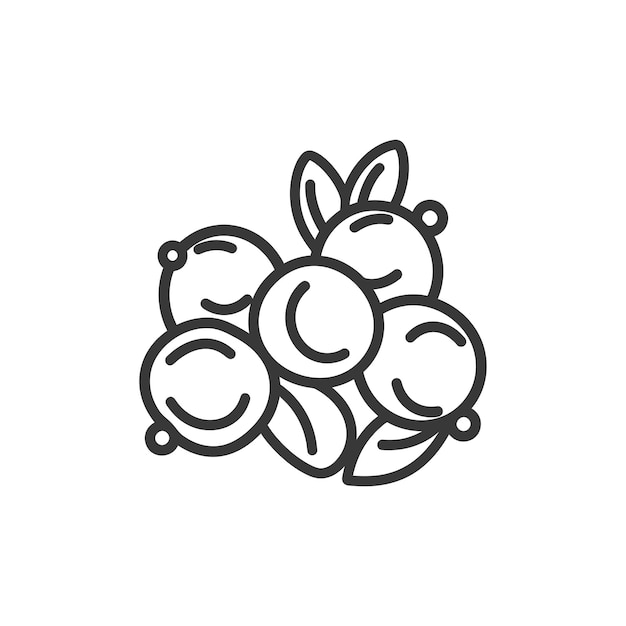 Vector line drawing of a cluster of blueberries with leaves