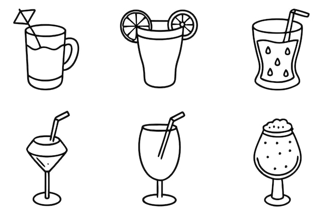 a line drawing of drinks and a glass with a straw