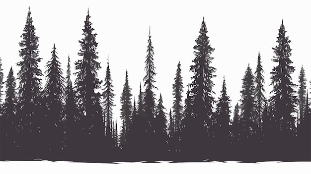 Vector a line drawing of a forest with a forest of trees in the background