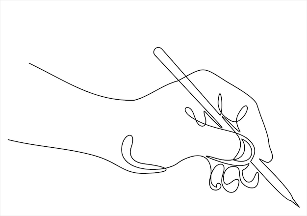 line drawing of hand holding a pen continuous line drawing