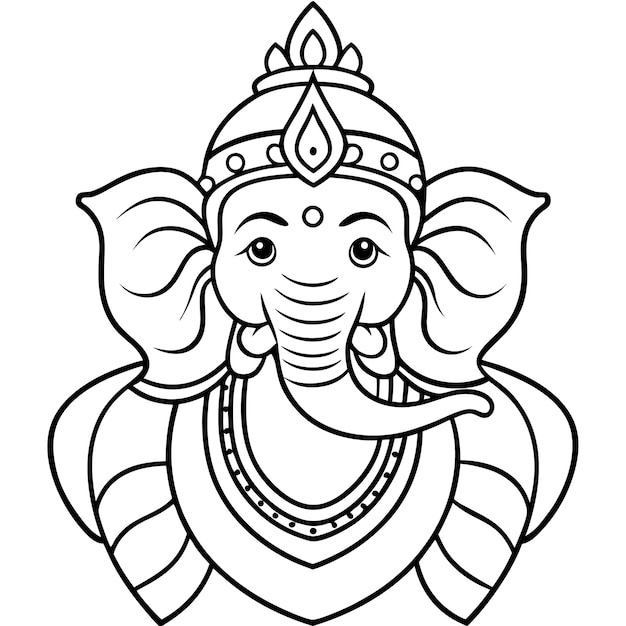 Line drawing illustration of Ganesha the Hindu god of wisdom success and prosperity