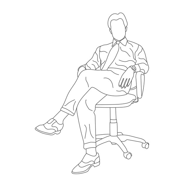 Vector line drawing of men sitting on a chair black lines on white background illustration