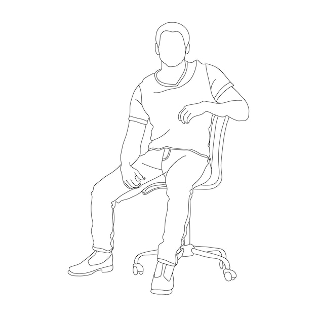 Vector line drawing of men sitting on a chair black lines on white background illustration