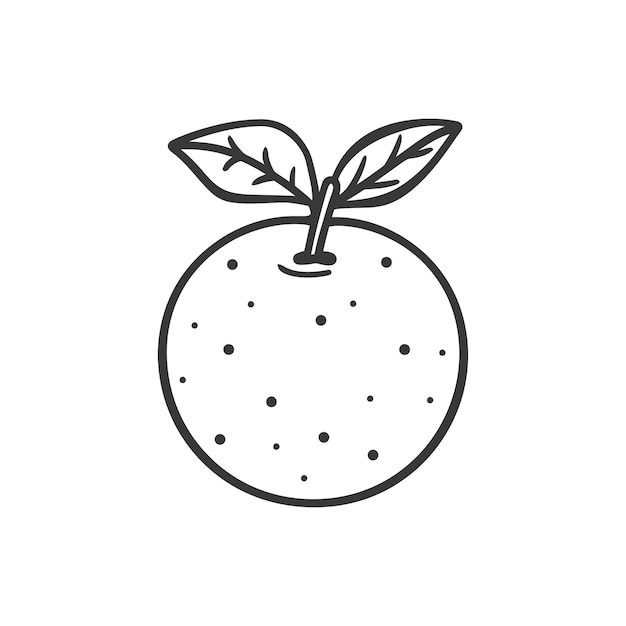 Line Drawing of an Orange with Leaves