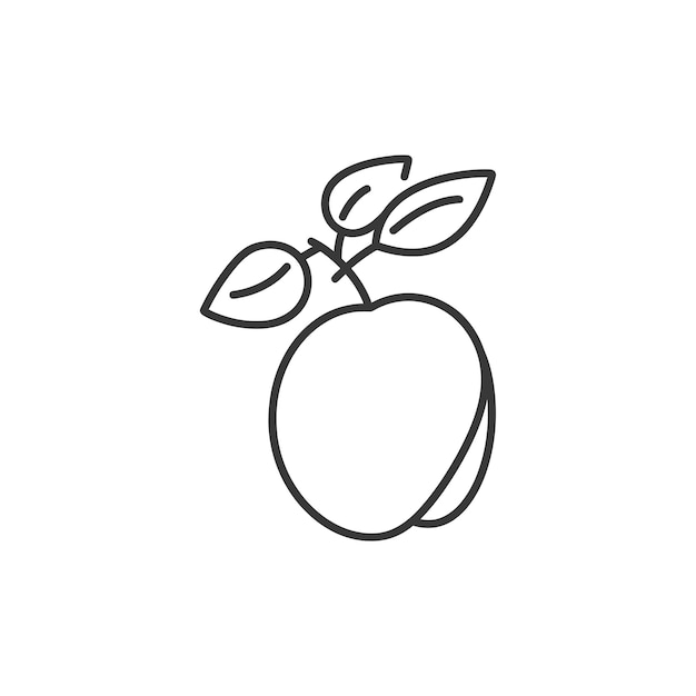 Line Drawing of a Peach with a Stem and Leaves