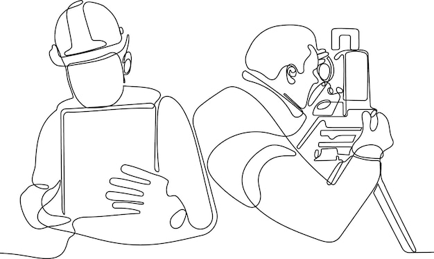 A line drawing of a robot wearing a mask and a man wearing a mask.