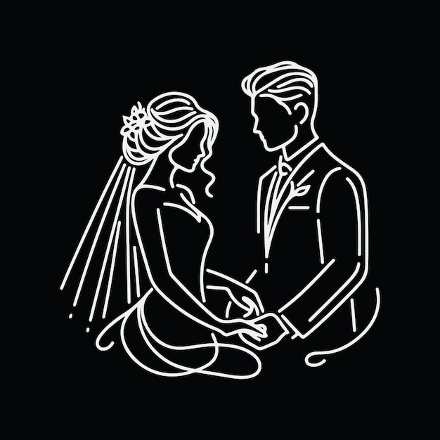 line drawing romantic wedding couple one line art love vector illustration