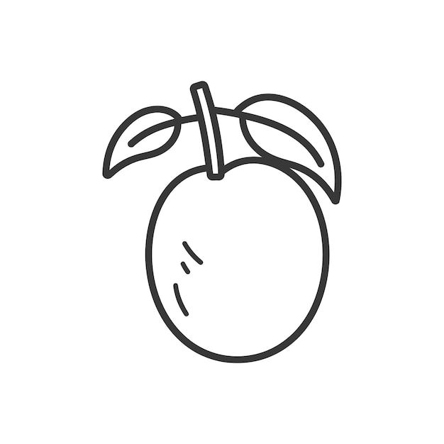 Line Drawing of a Single Orange with a Stem and Leaves